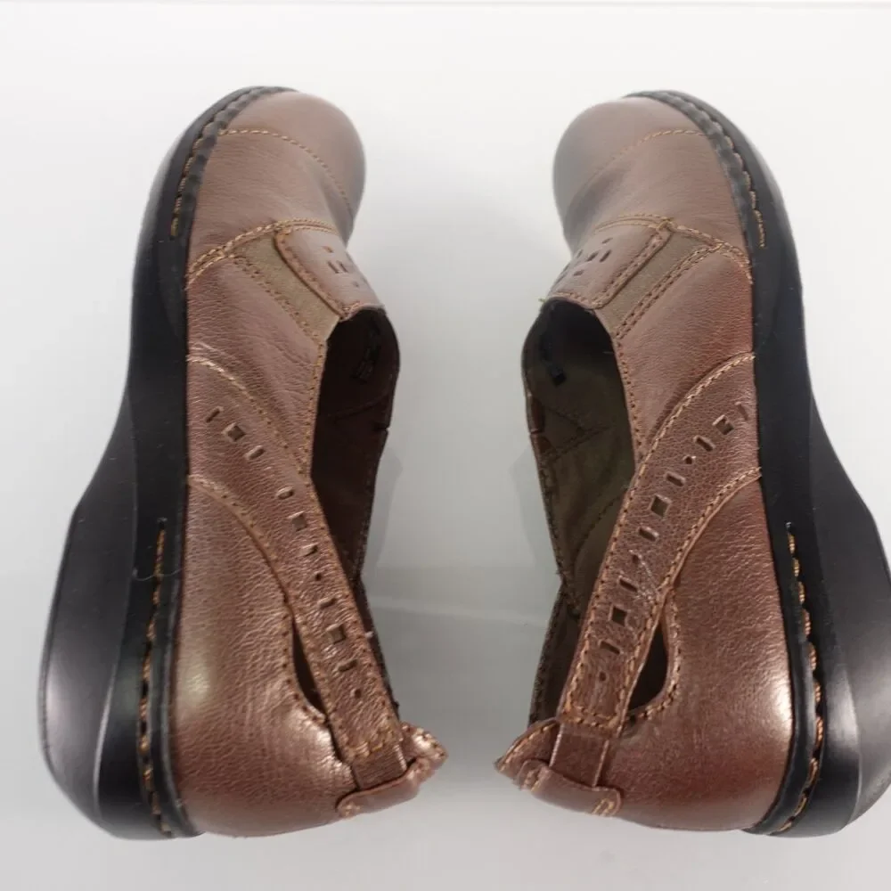 Women's Clarks Evianna Fig Leather Slip on Comfort Shoes Pewter Size 8 Narrow
